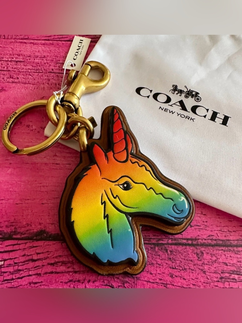 COACH Rainbow Unicorn Keychain Charm - Multicolor NWT